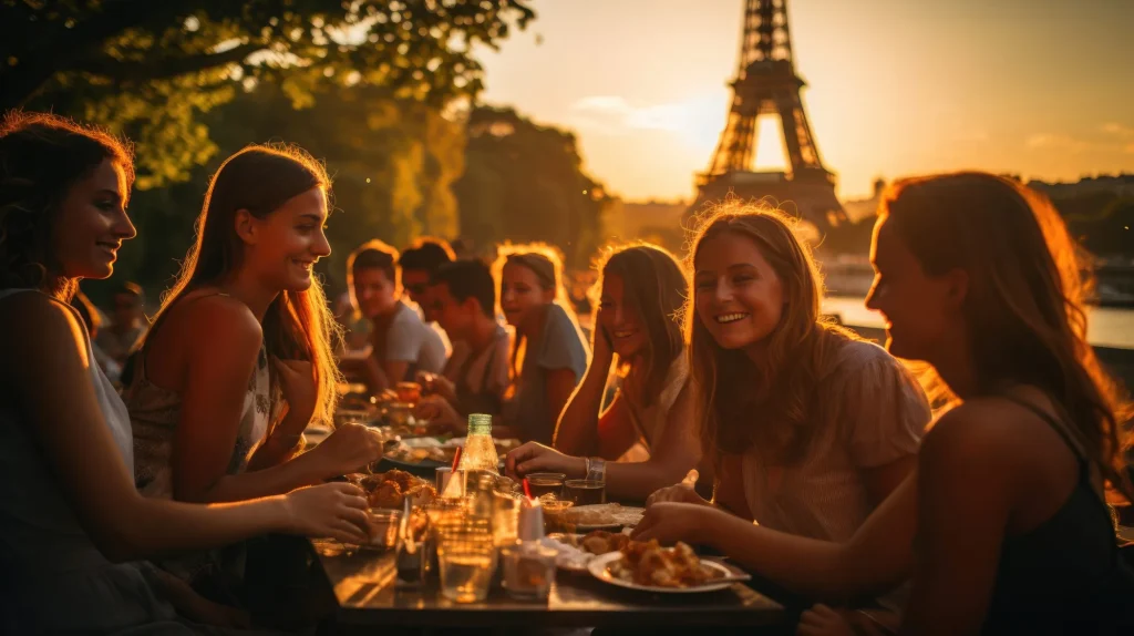 Friends Enjoy a Picnic on Champ de Mars