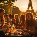Friends Enjoy a Picnic on Champ de Mars