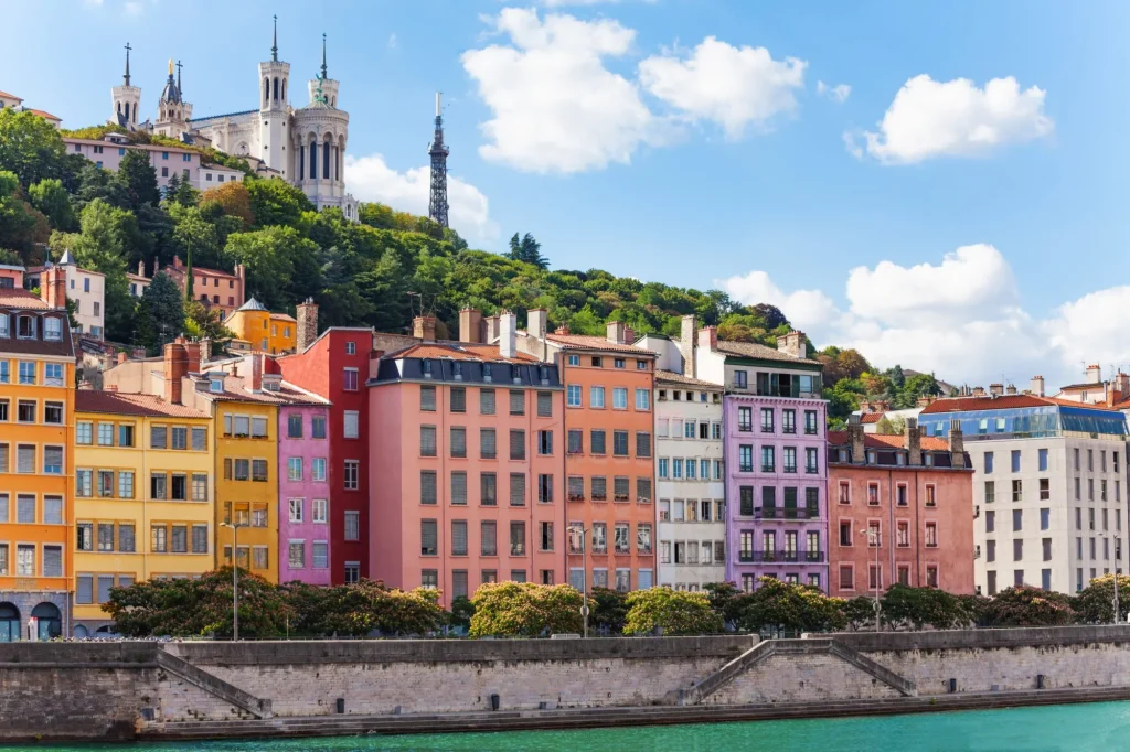Color houses at the Saone river bank, Lyon, France