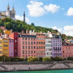 Color houses at the Saone river bank, Lyon, France
