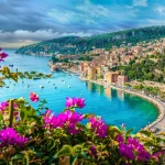 French Riviera coast with medieval town Villefranche sur Mer, Nice region, France